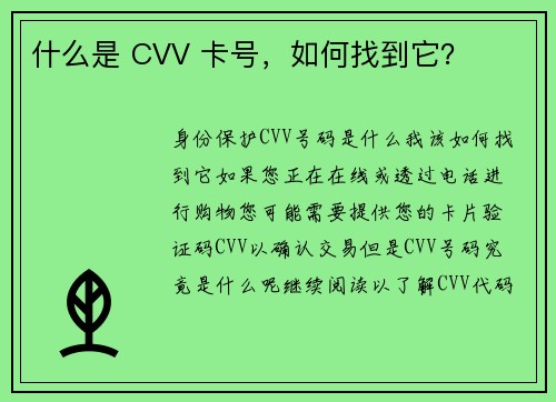 什么是 CVV 卡号，如何找到它？