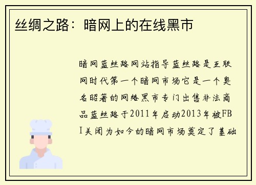 丝绸之路：暗网上的在线黑市